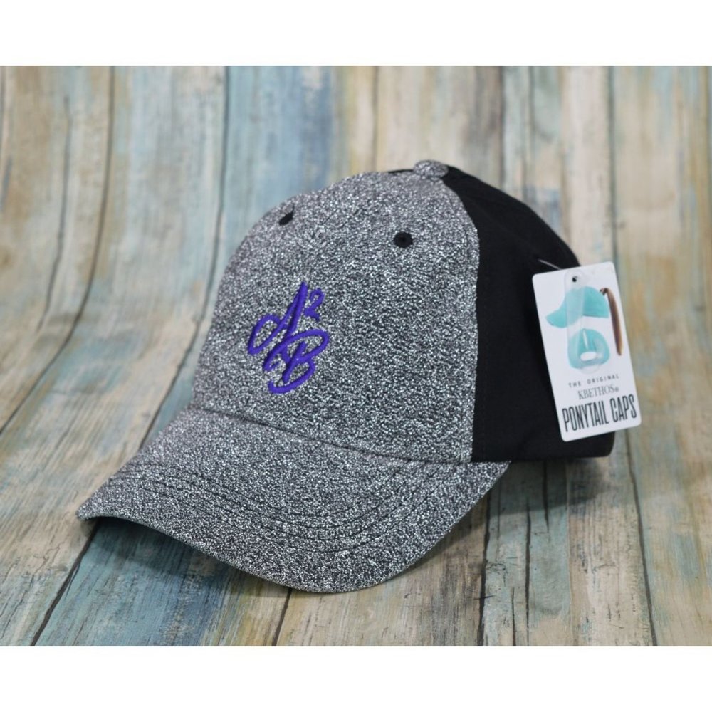 KBethos Ponytail Caps Women's Silver Glitter Hook & Loop Back NEW